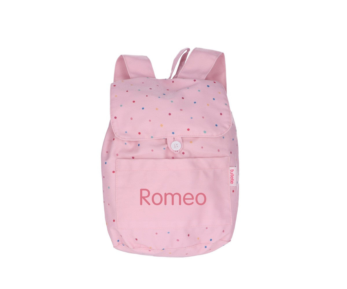 Mochila Tutete Pequeña Tela Dots Pink Personalizable