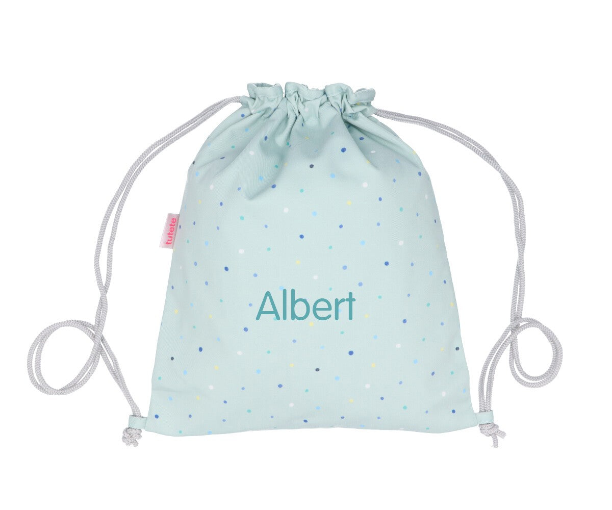 Mochila Tutete Saco Tela Dots Sage Personalizable