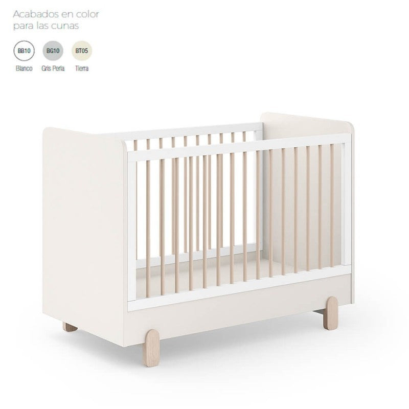 Cuna Ros Mini ELEMENTAL 120x60 con barandilla abatible y opción de ruedas