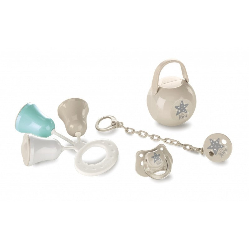 Set Regalo Bebé Jané con sonajero pinza caja y chupe de silicona