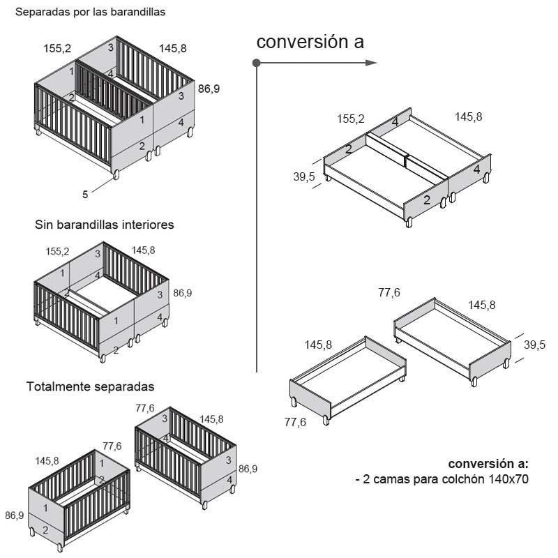 Cuna Convertible Ros MIni GEMELAR DUO PLUS