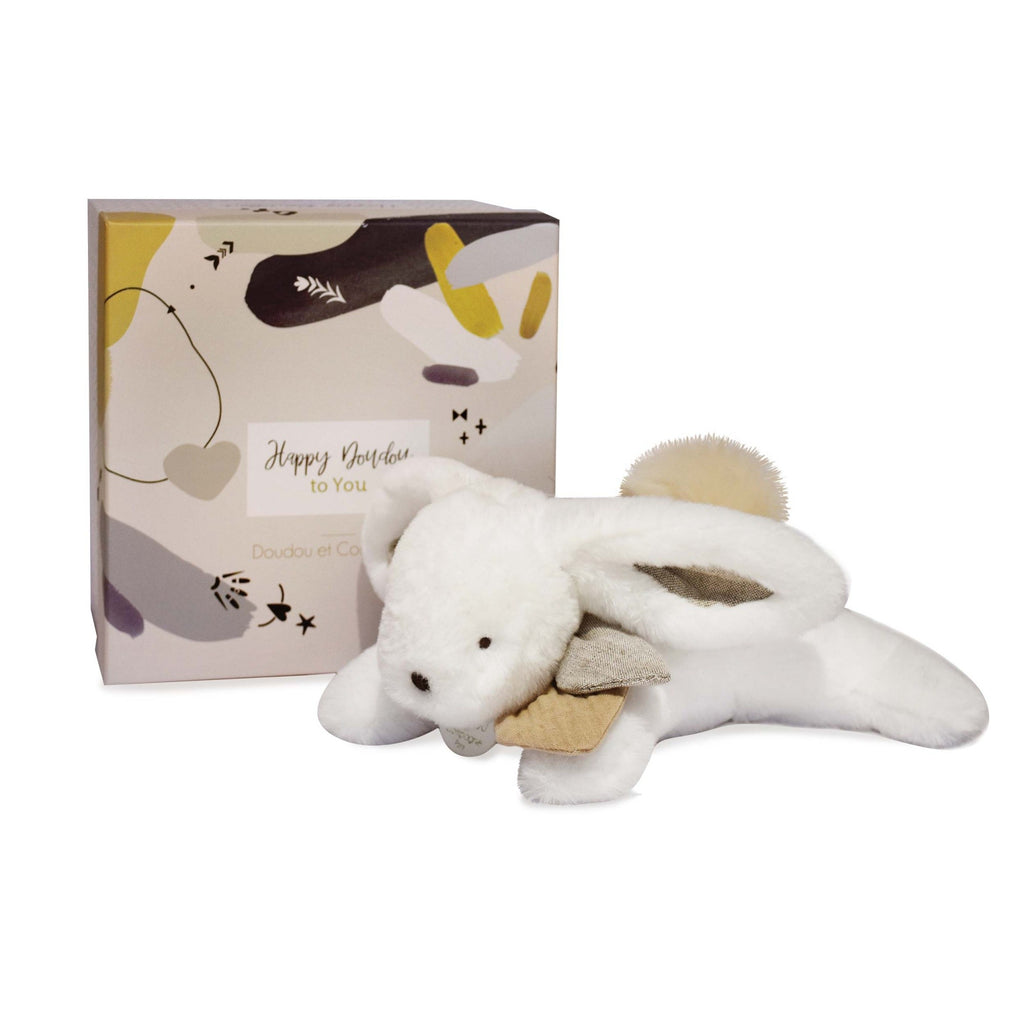 Caja regalo con Conejito pompón natural 25 cm DouDou Et Compagnie