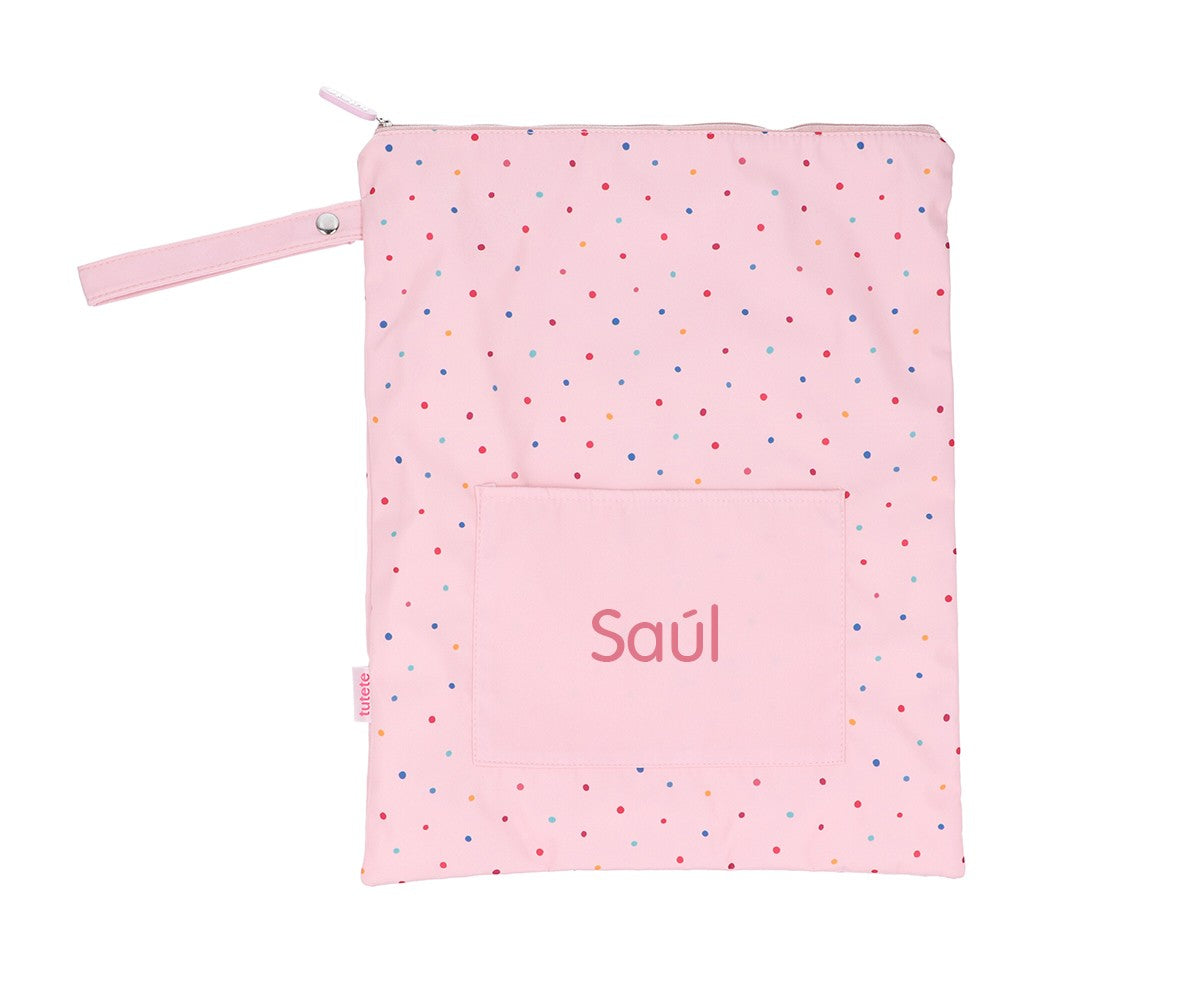 Bolsa Tutete Impermeable Grande Dots Pink Personalizable