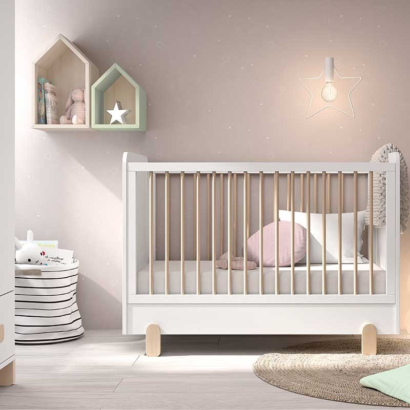 Cuna Ros Mini ELEMENTAL 120x60 con barandilla abatible y opción de ruedas