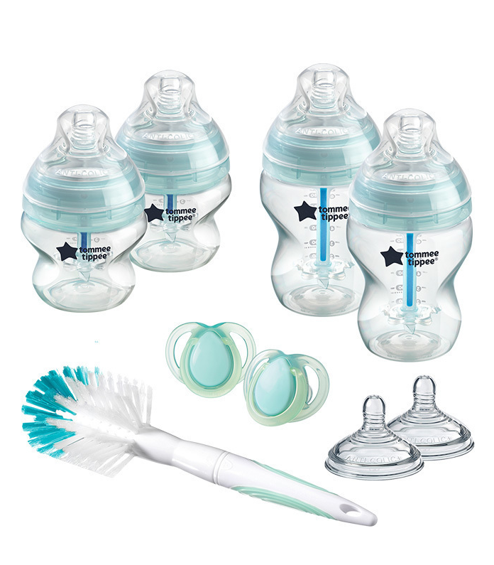 KIT Tommee Tippee 4 biberones Tubo y Valvula Anticolicos y 2 chupetes nocturnos