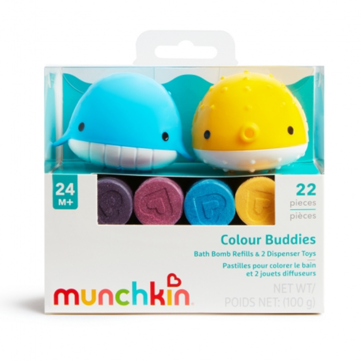 Juguete dispensador Munchkin Buddies (2 ud.) con bombas de baño (20 ud.)