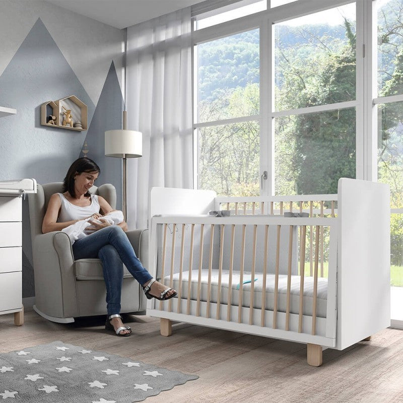 Cuna Ros Mini ELEMENTAL 120x60 con barandilla abatible y opción de ruedas