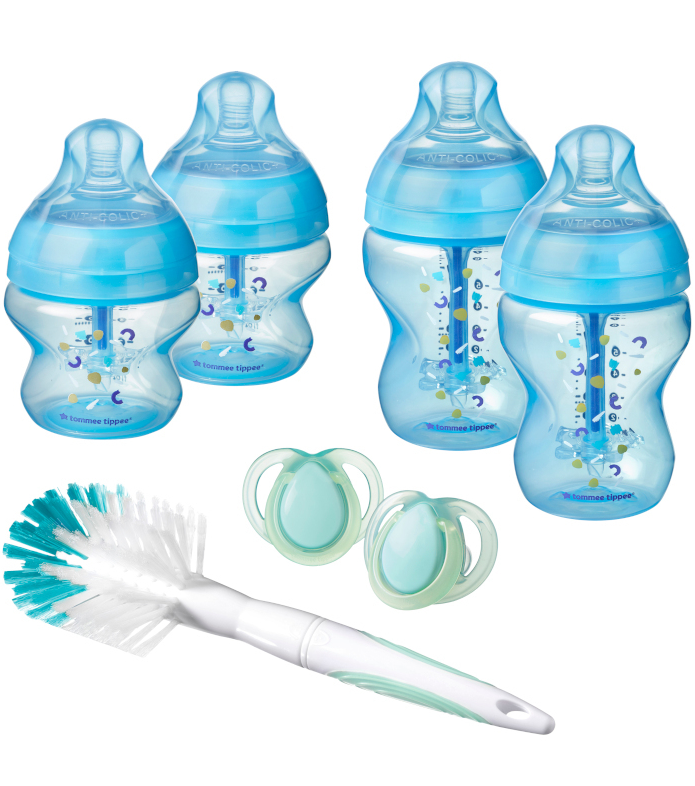 KIT Tommee Tippee 4 biberones Tubo y Valvula Anticolicos y 2 chupetes nocturnos