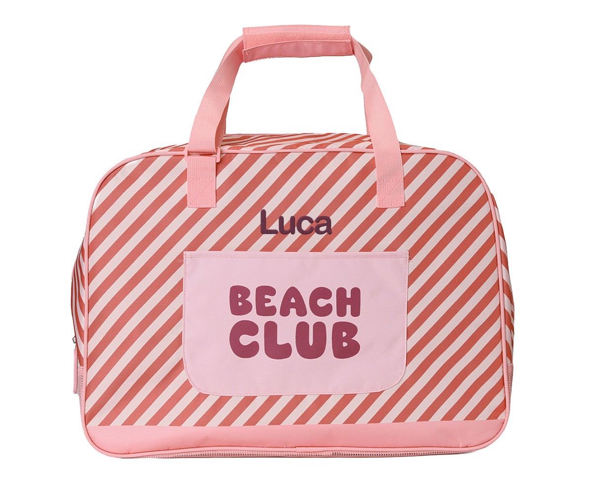 Bolso de Playa con Rejilla Personalizable Monnëka Stripes Bloom & Blush