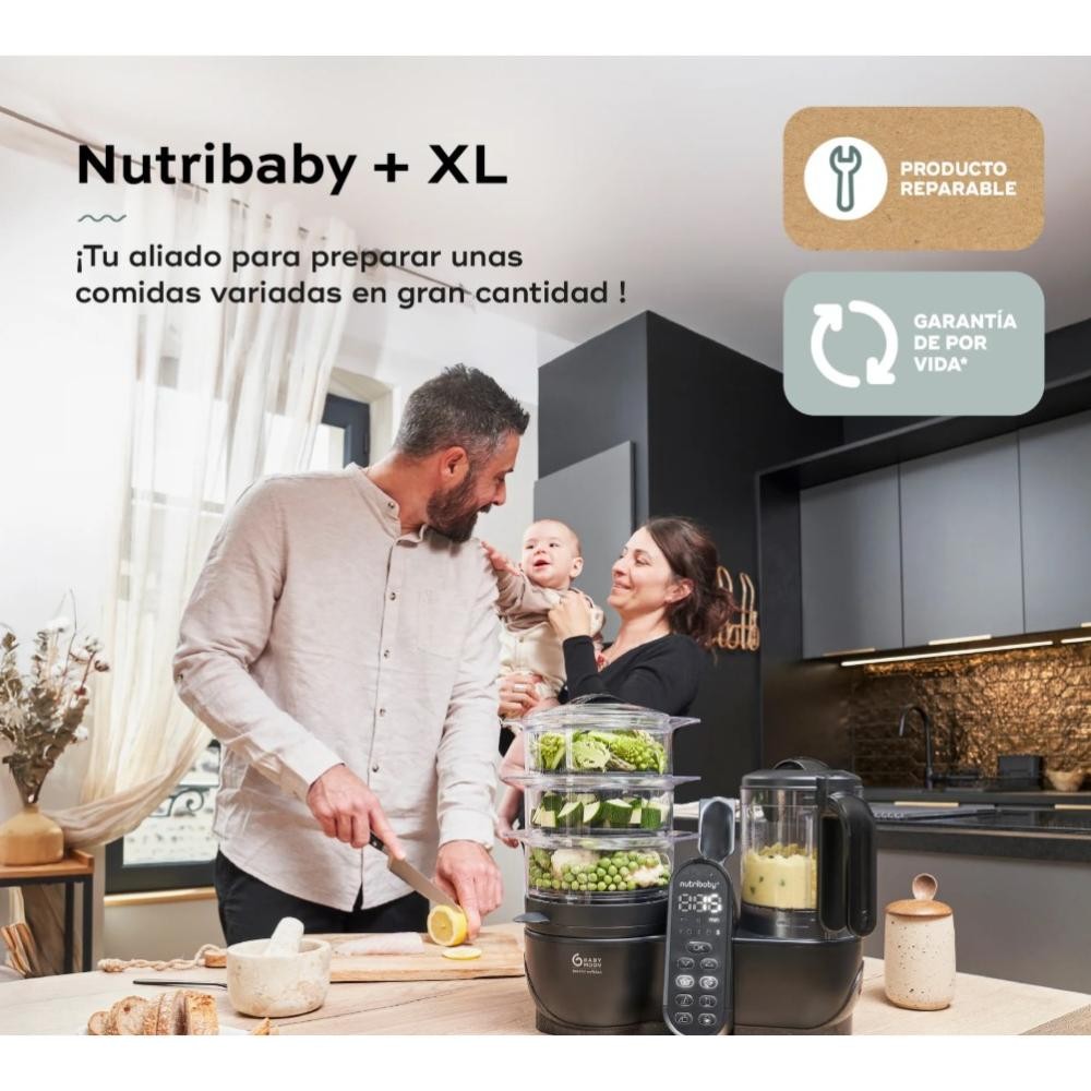Robot de cocina 6 en 1 Babymoov Nutribaby XL + Mineral Black