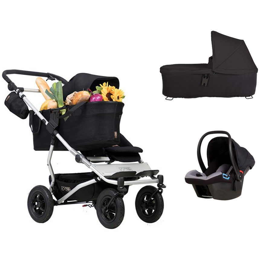 PACK HERMANOS SEGUIDOS + AUTO + Cesta JOIE BAG Mountain Buggy Duet 3.2