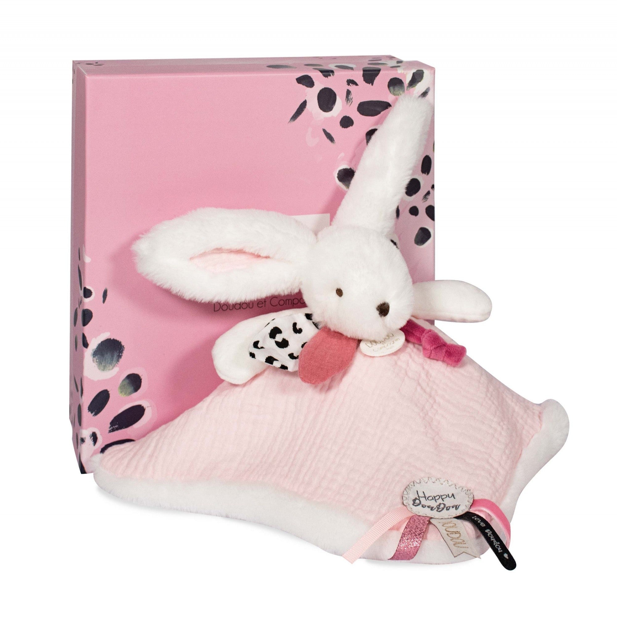 Caja regalo con Doudou Conejito pompom rosa 25 cm  DouDou Et Compagnie