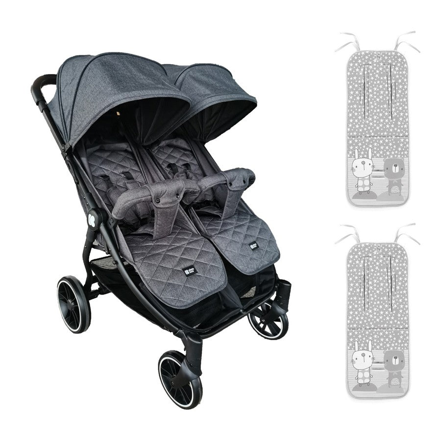 Gemelar Kikkaboo Happy 2 con plastico de lluvia y 2 colchonetas