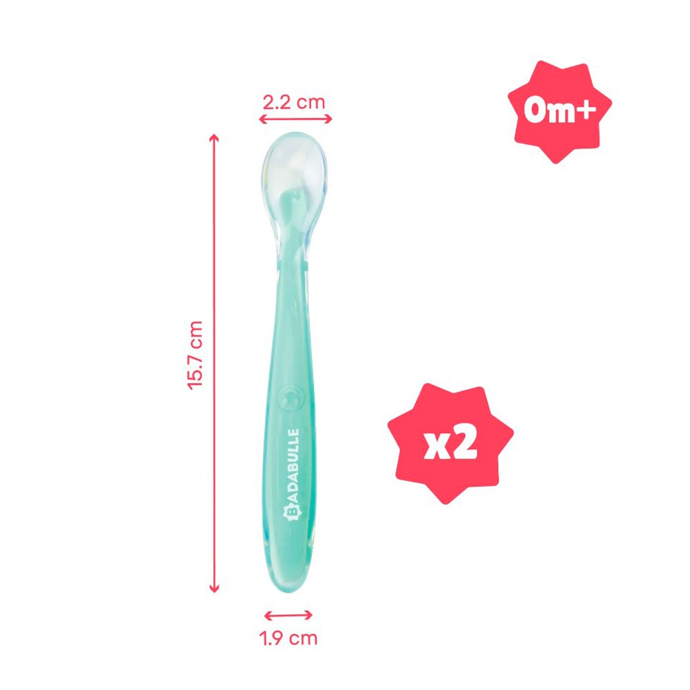 Juego 2 cucharas flexibles Badabulle con mango largo