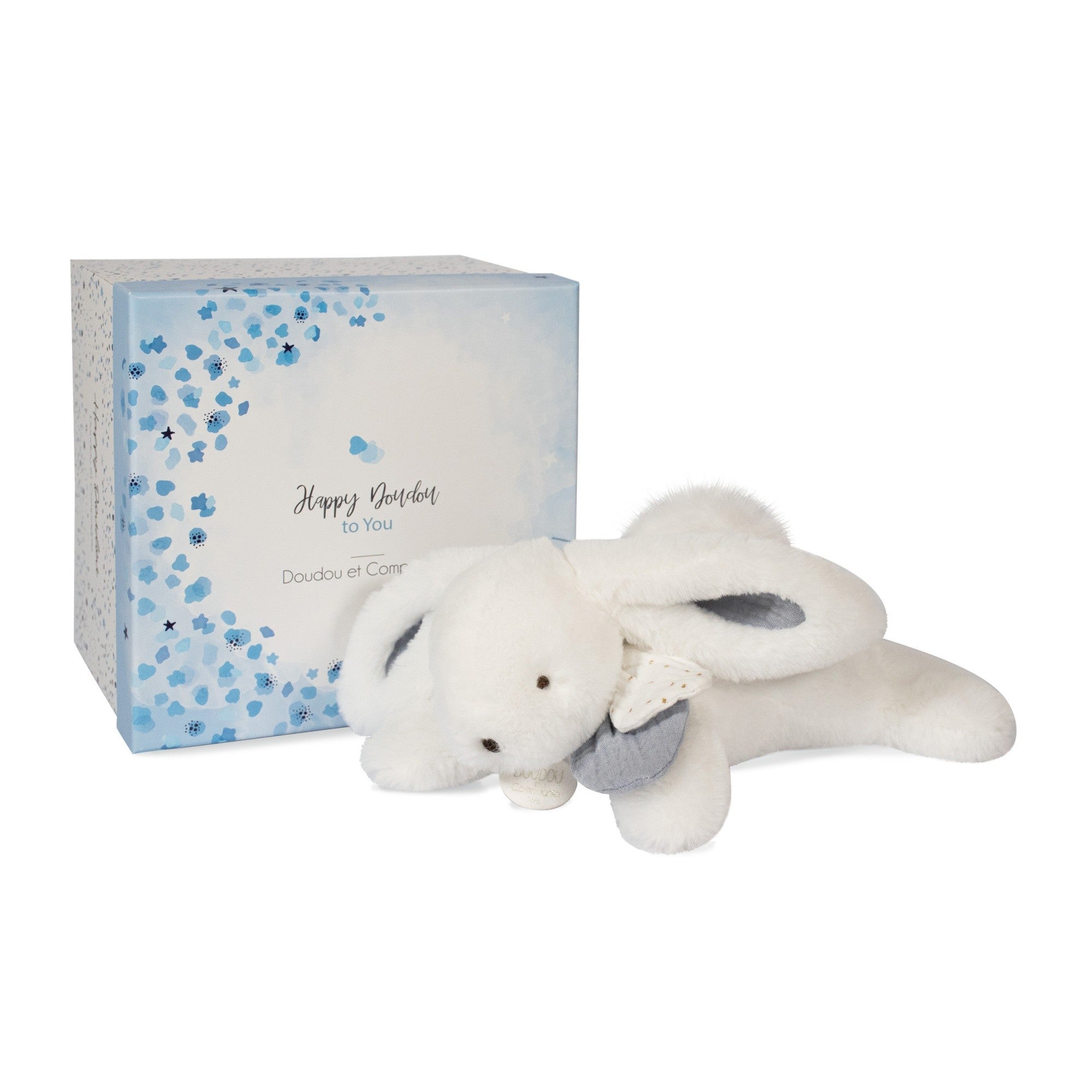 Caja regalo con Conejito pompón blanco 25 cm DouDou Et Compagnie