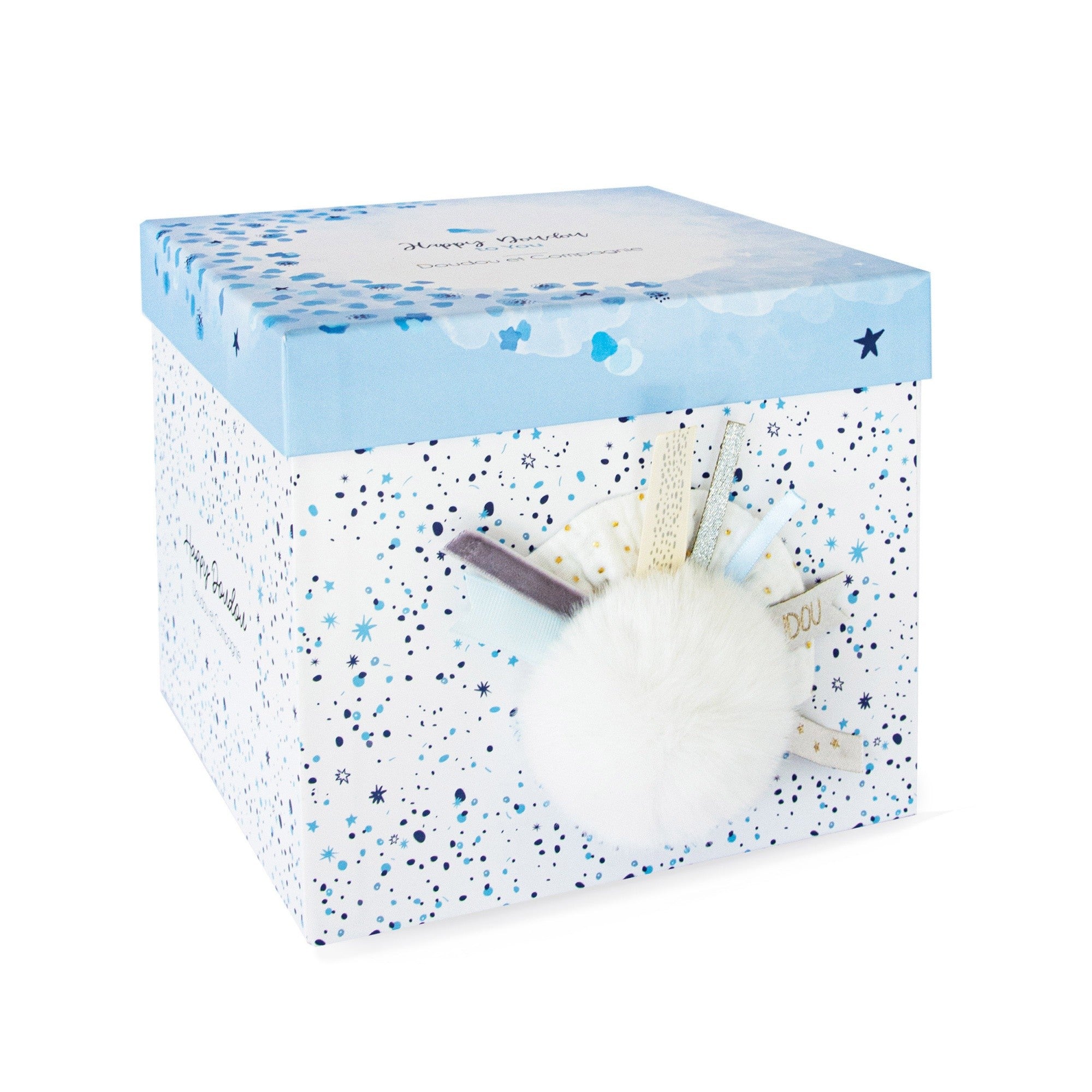 Caja regalo con Conejito pompón blanco 25 cm DouDou Et Compagnie