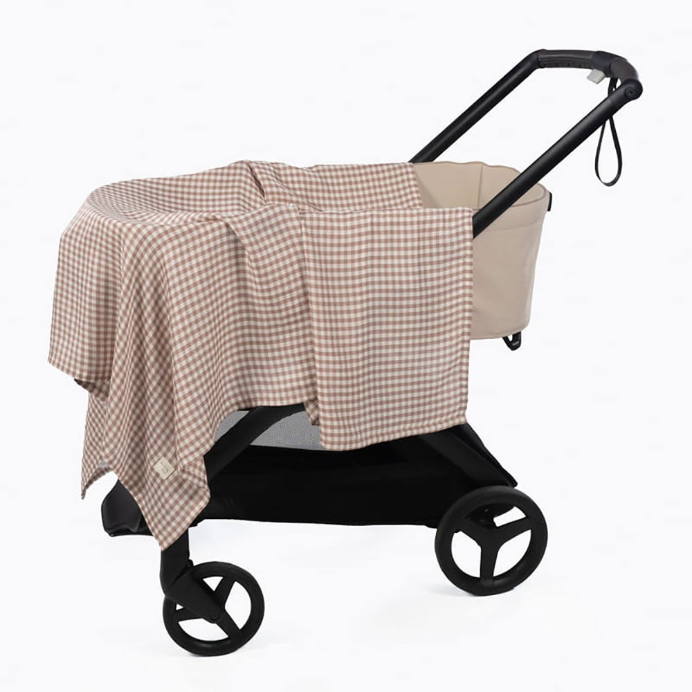 Funda Colchón Cuco Rayas+ Muselina Vichy Walking Mum Praliné