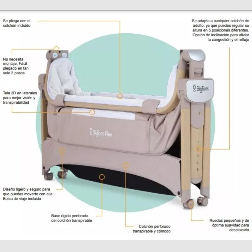Minicuna colecho BigToes Flex plegable en un click con colchon incluido