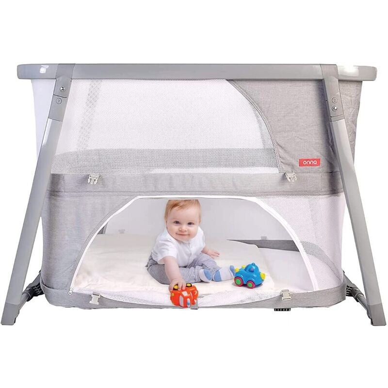 Minicuna Onna SOMNIA Fresh Gris con colchon sabana y mosquitera