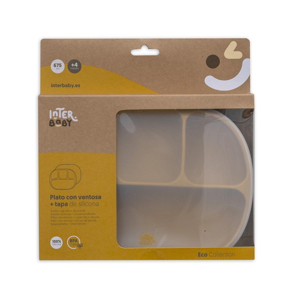 Plato compartimentado de silicona Interbaby con tapa y ventosa