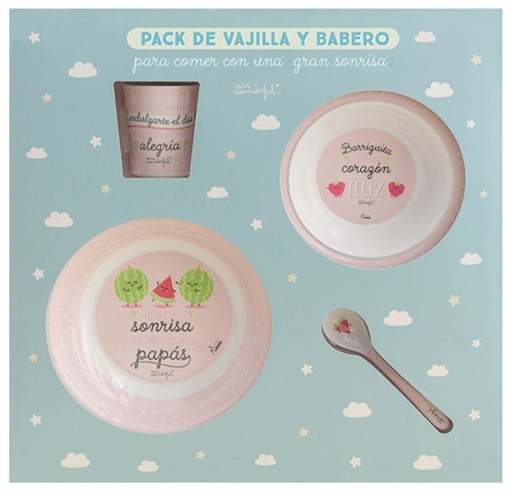 Set vajilla mr wonderful con babero y vaso by Laken