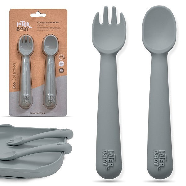 Cuchara y tenedor de silicona Interbaby