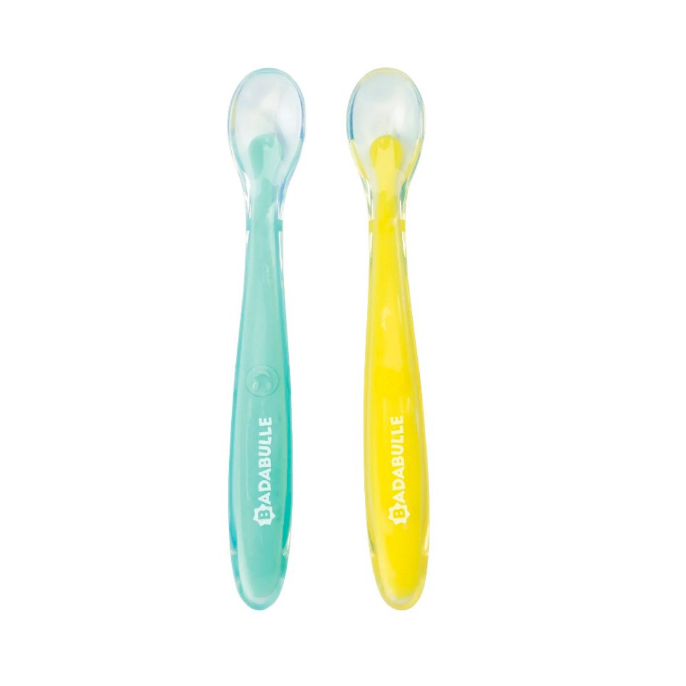 Juego 2 cucharas flexibles Badabulle con mango largo