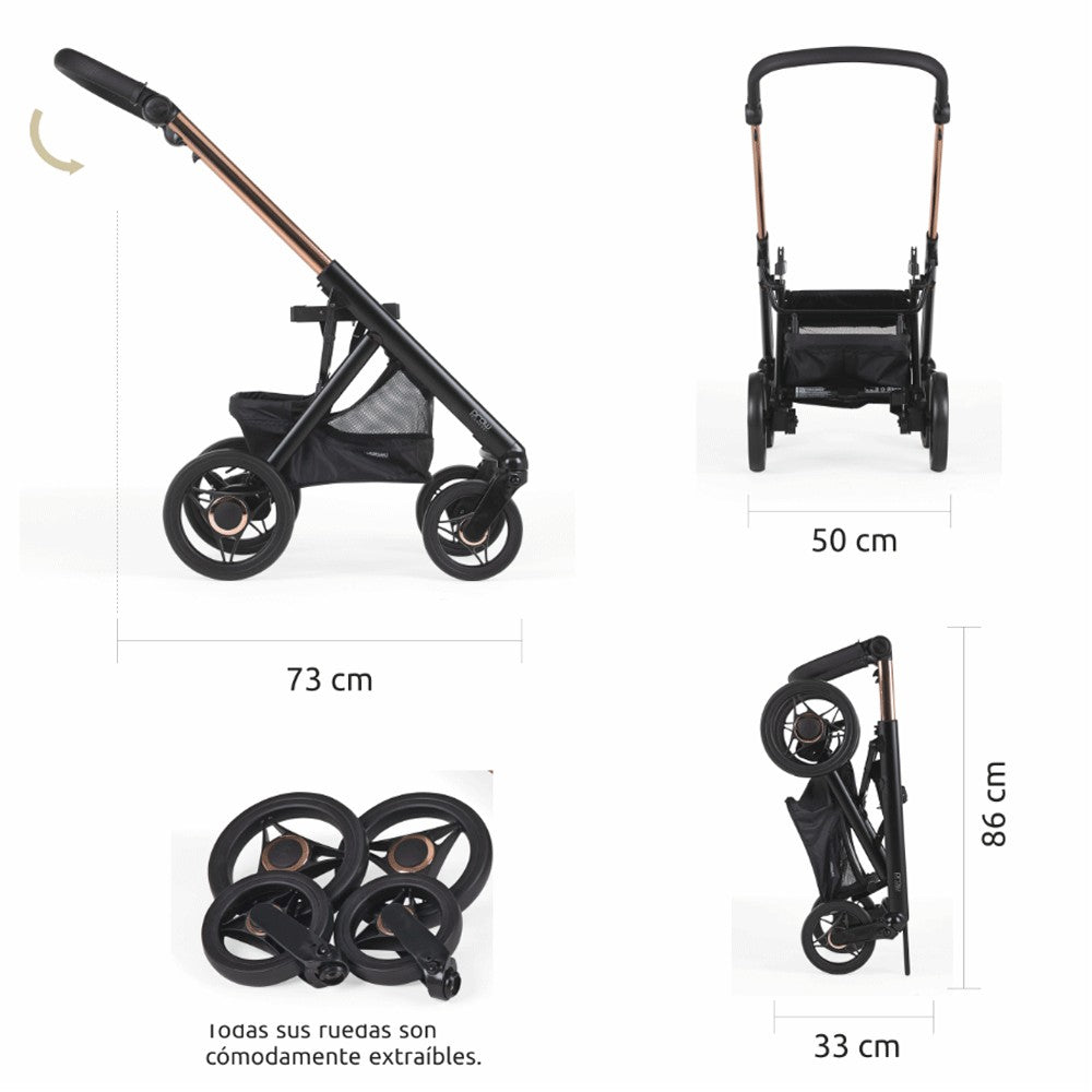 Cochecito Duo Bebecar PROW COMPACT KA410 chasis Fumé Rosa Preto
