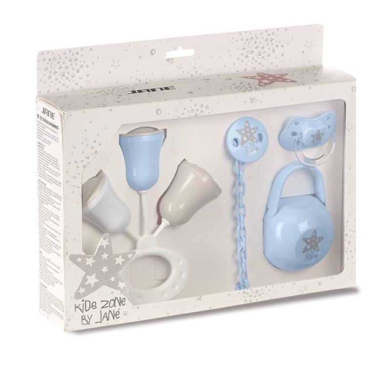 Set Regalo Bebé Jané con sonajero pinza caja y chupe de silicona
