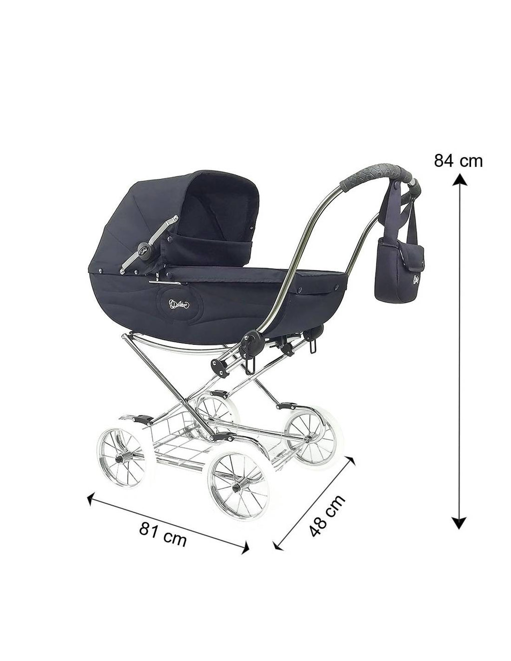 Cochecito para Reborn Arrue Princess Jr. Marino con bolso y cesta metalica
